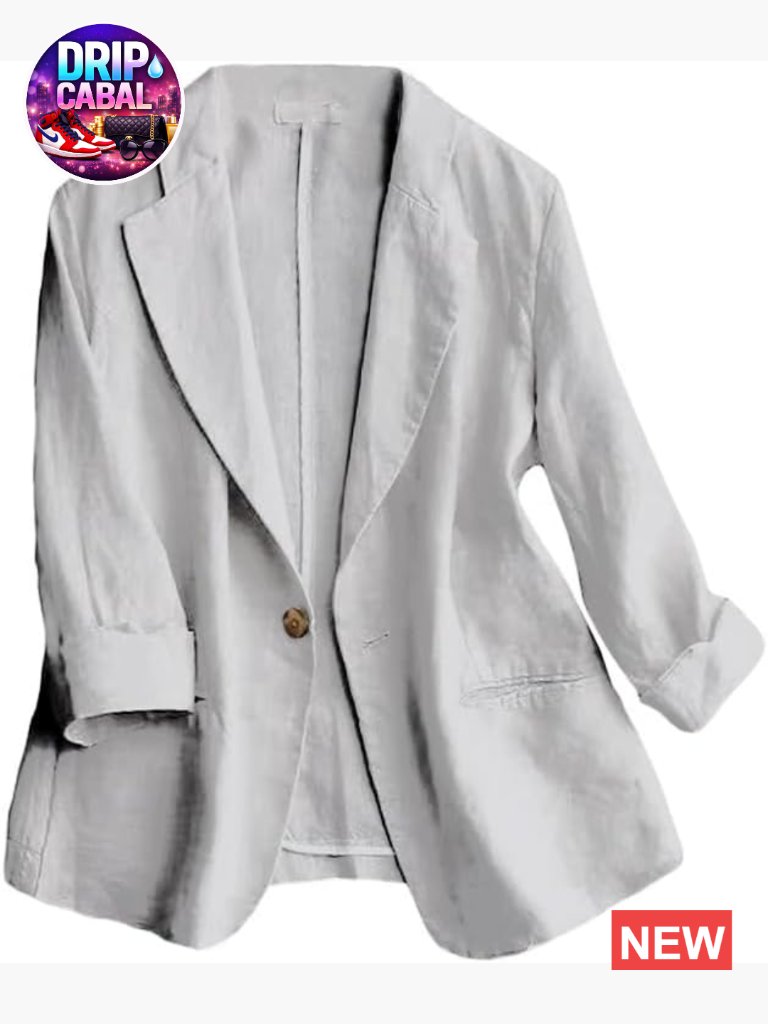 Cotton Linen Blazer 3/4 Sleeve Lightweight Business Casual Jacket